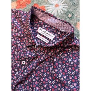 Nick‎ Graham Everywhere Mens 2XL Stretch Modern Fit Floral Short Sleeve Navy